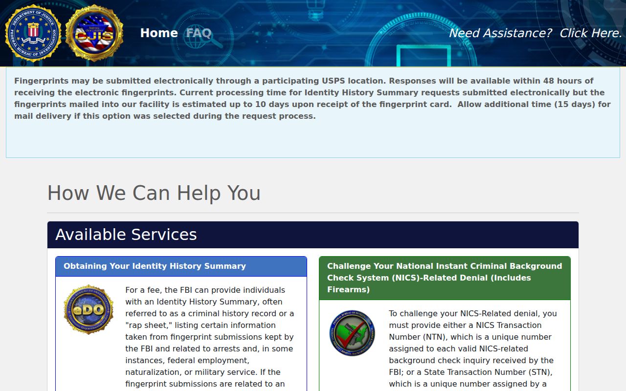 Santa Clara criminal record self-review through the FBI electronic portal