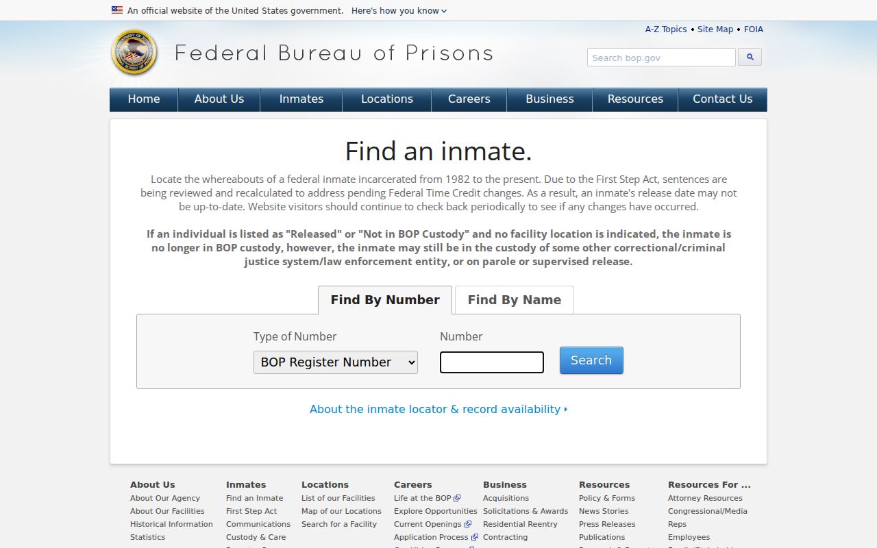 Santa Clara federal inmate records in the Bureau of Prisons locator